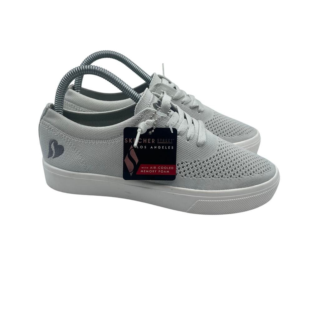 Skechers Street Poppy Stream Lined Mesh Knit Shoes Comfort Gray Womens 7.5